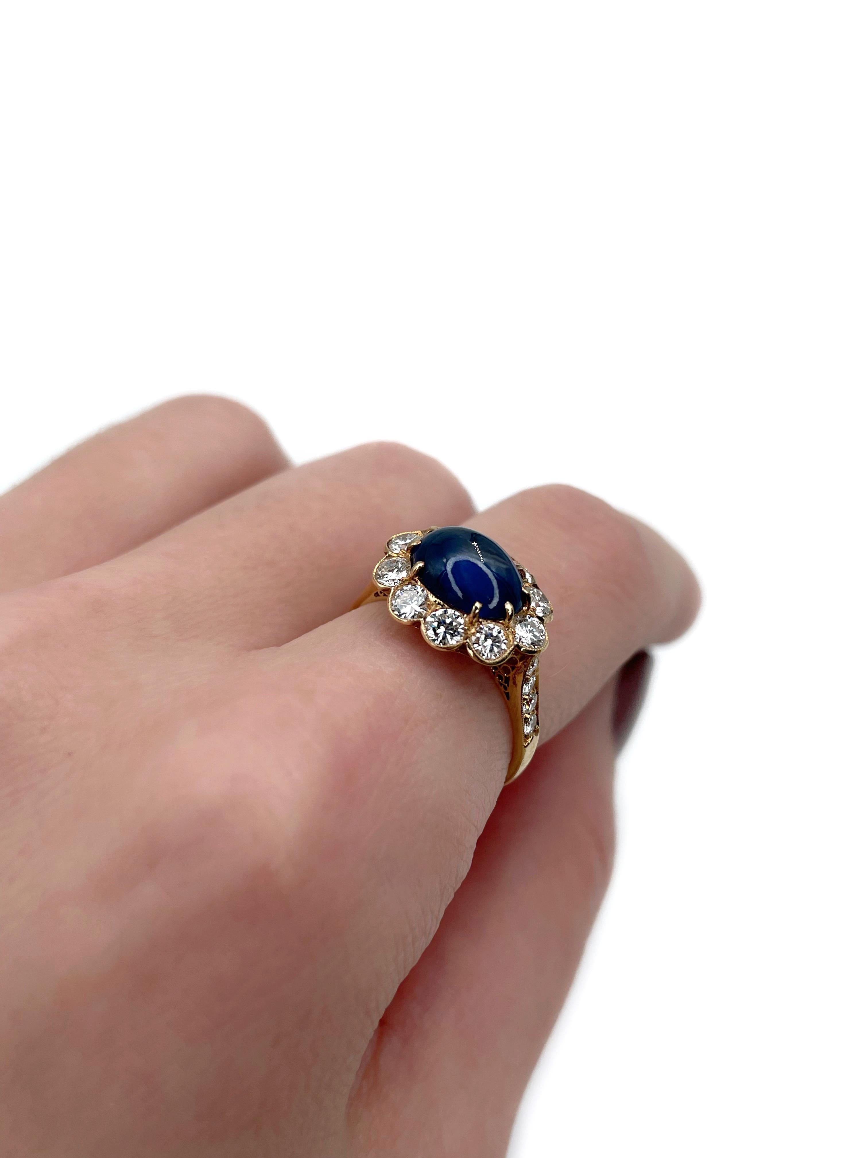 Vintage 14 Karat Gold 2,60 Karat Saphir 0,85 Karat Diamant Cluster Ring (Gemischter Schliff) im Angebot