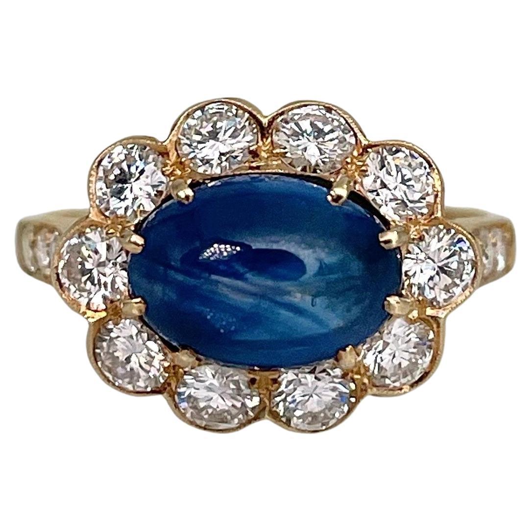 Vintage 14 Karat Gold 2.60 Carat Sapphire 0.85 Carat Diamond Cluster Ring