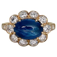 Vintage 14 Karat Gold 2.60 Carat Sapphire 0.85 Carat Diamond Cluster Ring