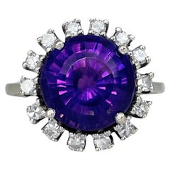 Vintage 14 Karat Gold 3,80 Karat Amethyst 0,30 Karat Diamant-Cluster-Ring