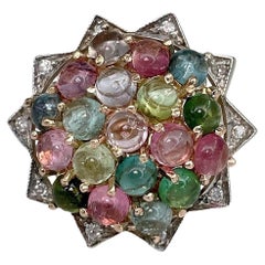 Bague cocktail vintage en or 14 carats avec tourmaline de 6,50 carats et diamant de 0,12 carat