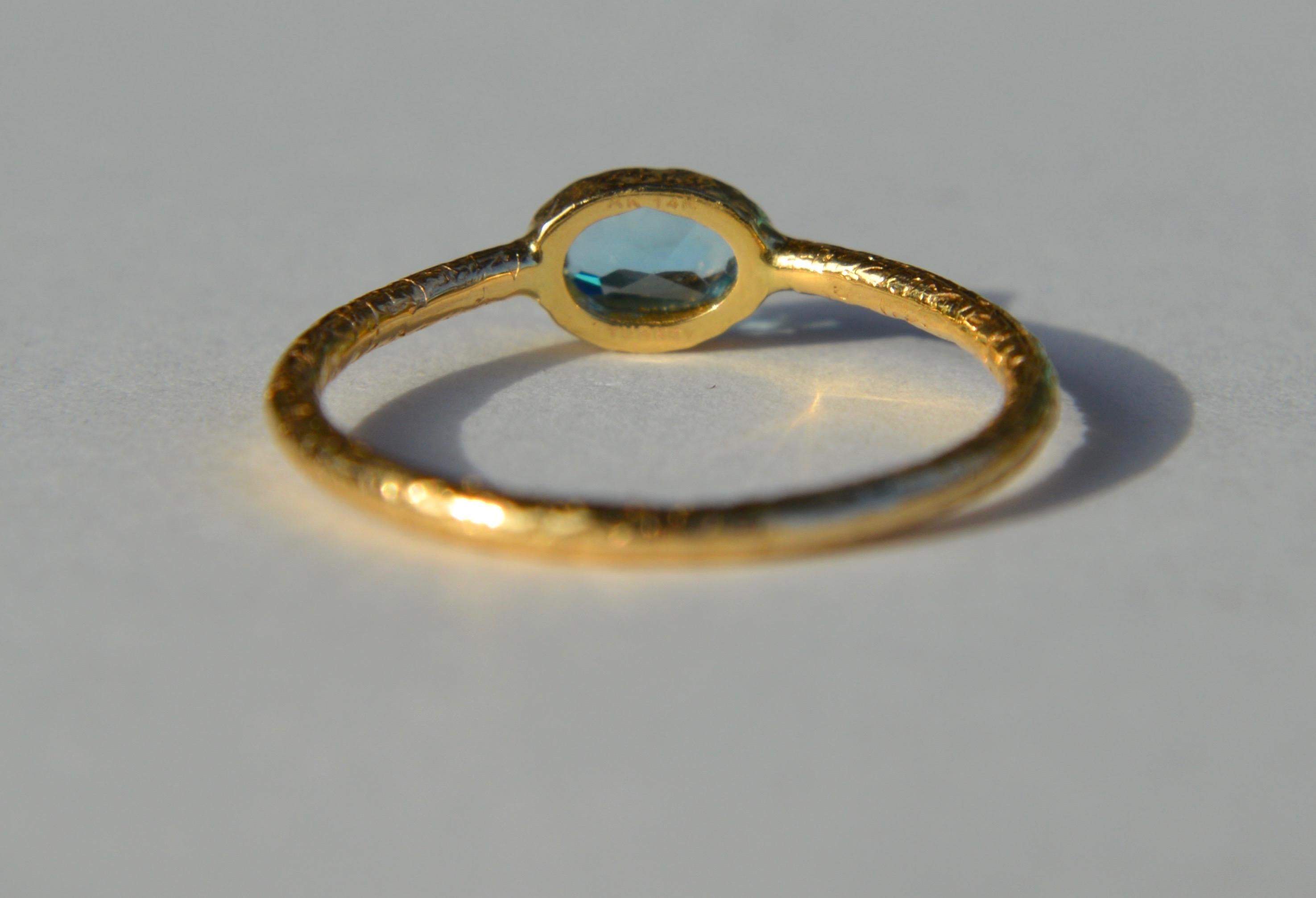 Oval Cut Vintage 14 Karat Gold .70 Carat Aquamarine Bezel Set Stacking Ring