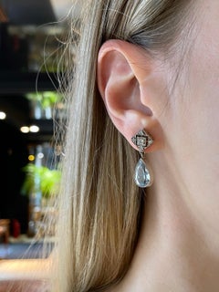 Vintage 14 Karat Gold 7.50 Carat Pear Cut Topaz 0.31 Carat Diamond Drop Earrings