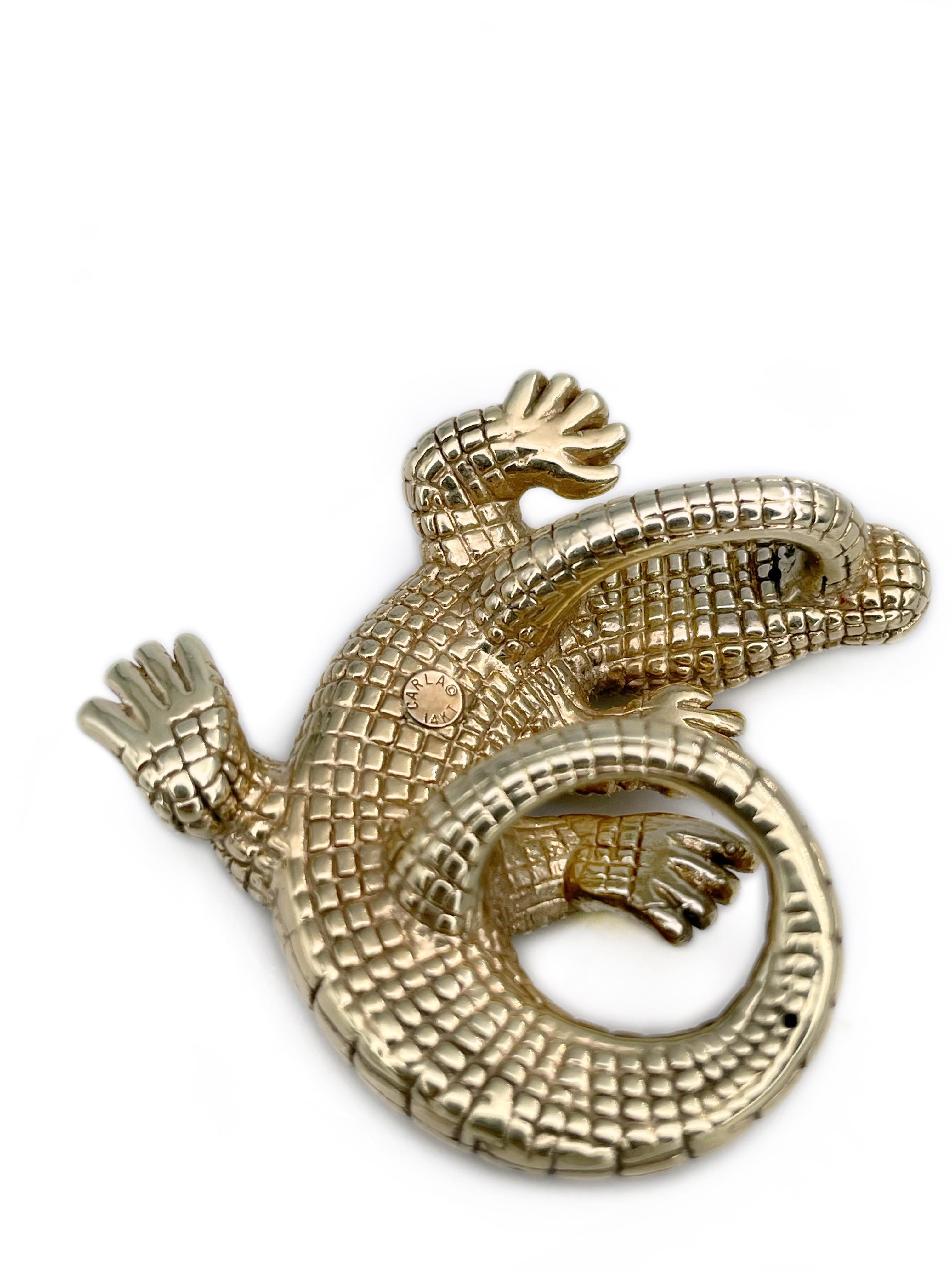 Vintage 14 Karat Gold Alligator Slide Anhänger Halskette für Damen oder Herren im Angebot