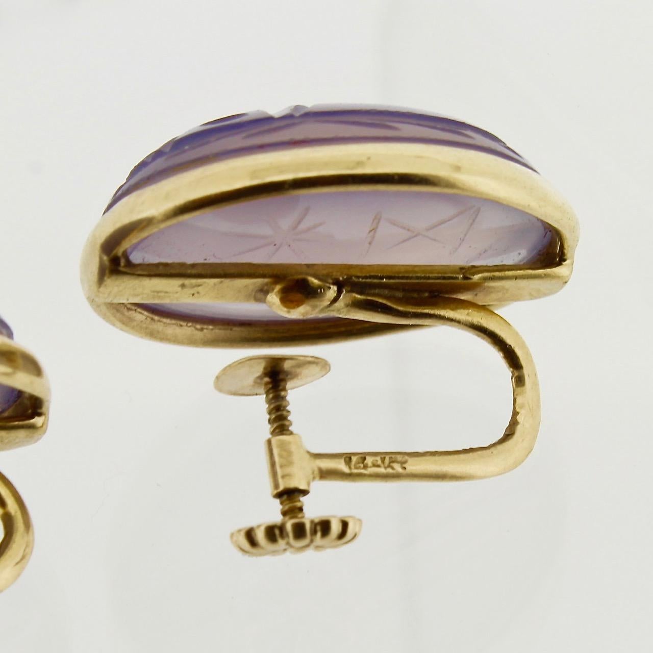 Women's Vintage 14 Karat Gold and Amethyst Scarabs Screw Back Earrings For Sale