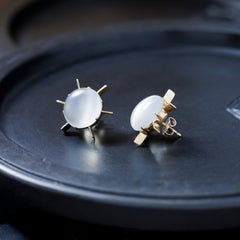 Vintage 14 Karat Gold and Moonstone Stud Earrings