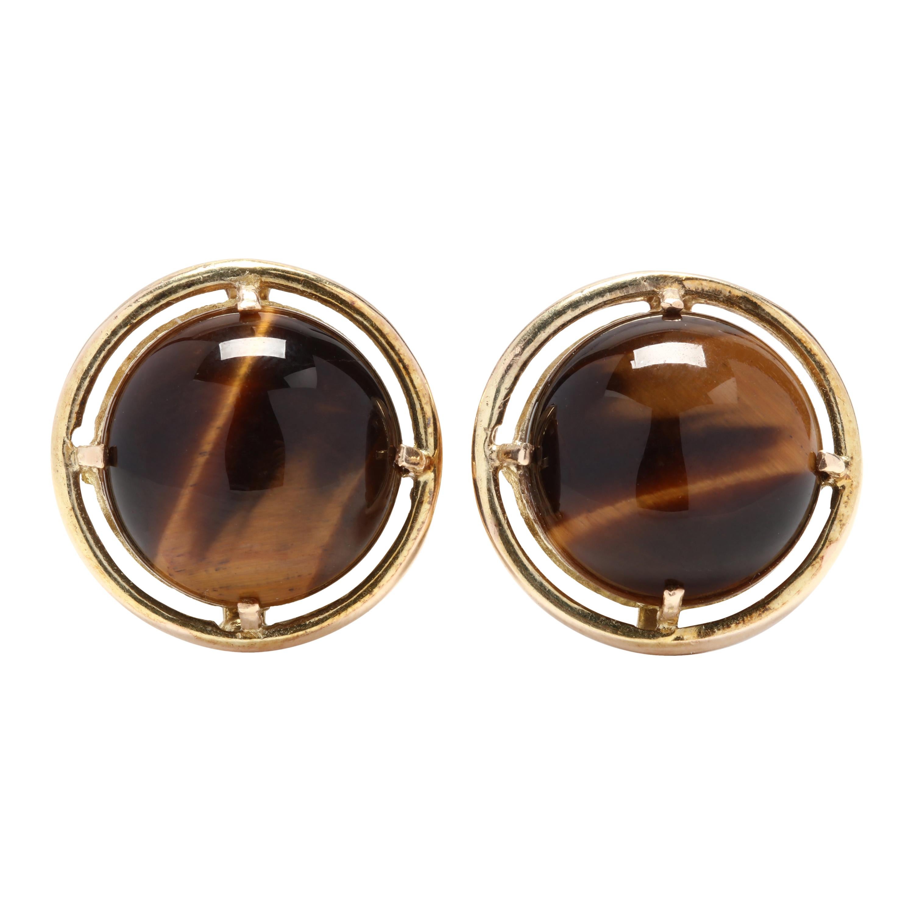 Vintage 14 Karat Gold and Tiger's Eye Earrings