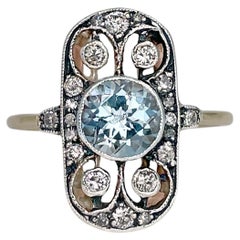 Vintage 14 Karat Gold Aquamarine Diamond Openwork Cocktail Ring Vintage 14 Karat Gold Aquamarine Diamond Openwork Cocktail Ring