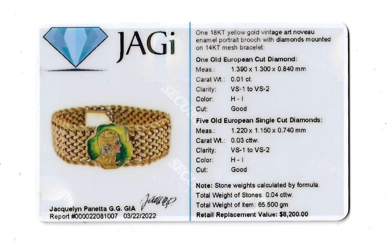 Bracciale d'epoca in oro 14 carati Art Nouveau con smalto e diamanti in vendita 11