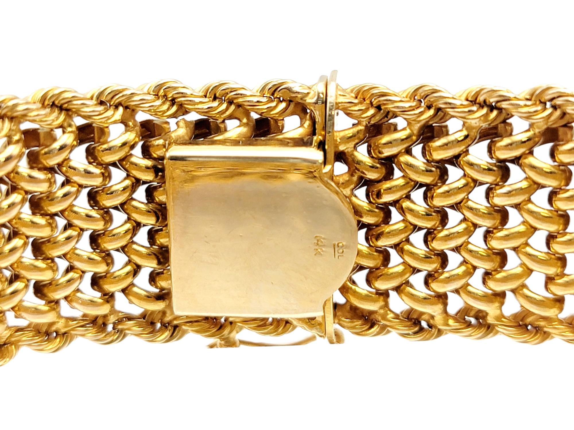 Vintage 14 Karat Gold Art Nouveau Enamel Portrait Mesh Bracelet with Diamonds For Sale 2