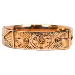 Bracelet jonc vintage en or 14 carats avec boucle gravée
