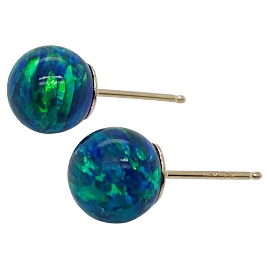 Vintage 14 Karat Gold and Black Opal Bead Stud Earrings at 1stDibs black opal earrings
