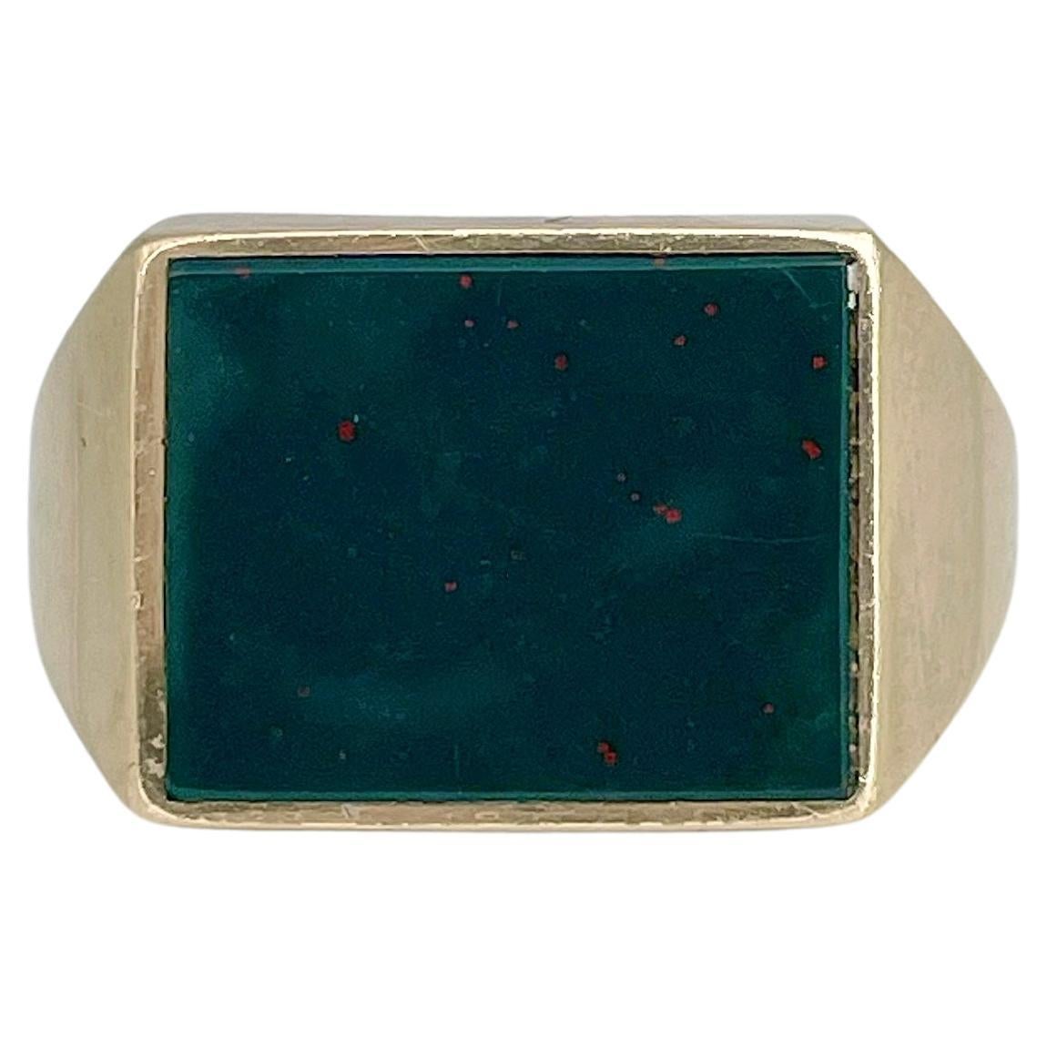 Vintage 14 Karat Gold Bloodstone Rectangle Signet Ring
