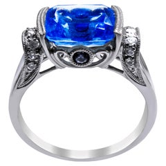 Vintage 14 Karat Gold, Blue Topaz, Diamond and Sapphire Ladies Ring