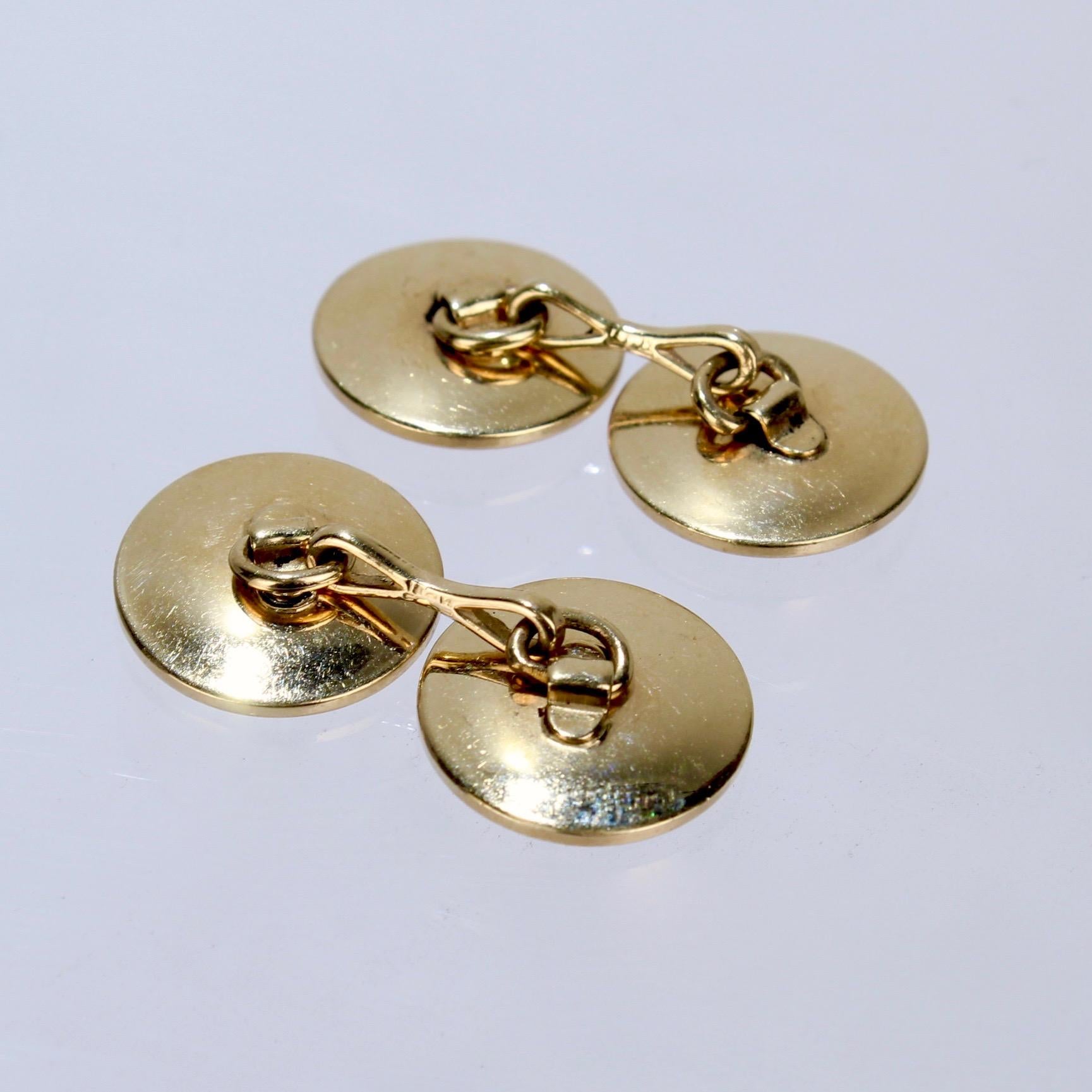 Modern Vintage 14 Karat Gold Button Form Cufflinks For Sale