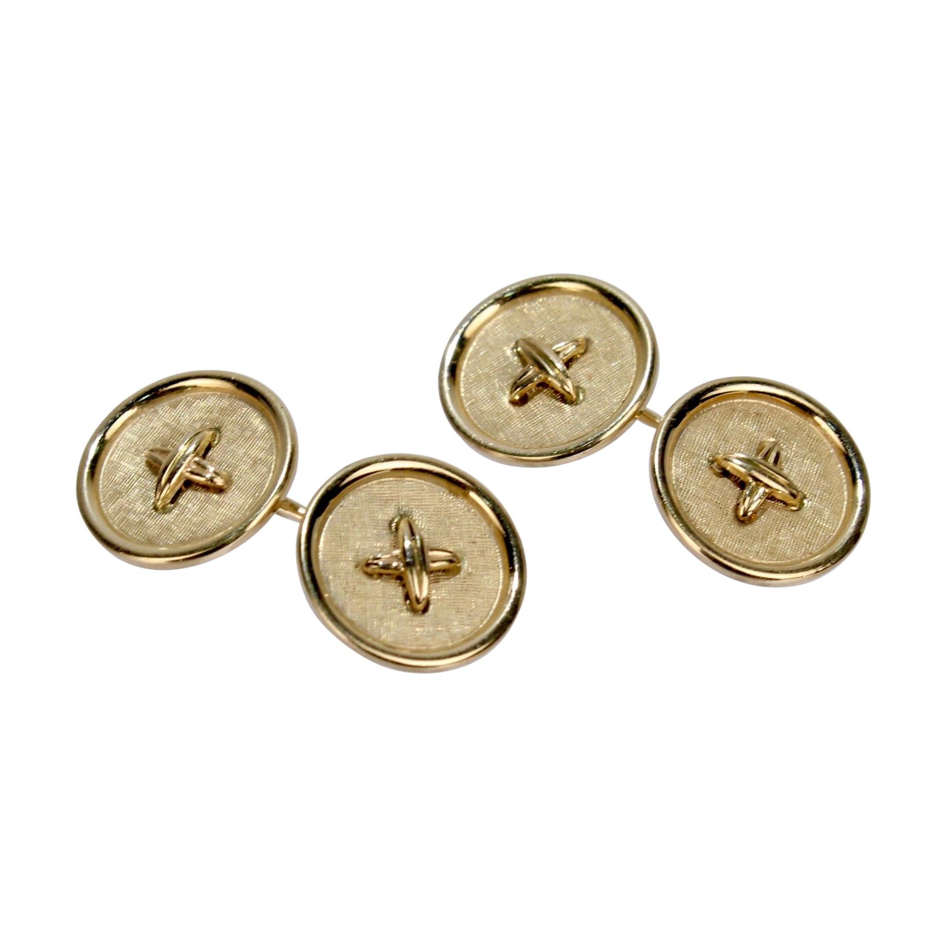 Vintage 14 Karat Gold Button Form Cufflinks