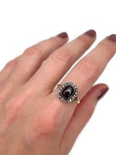 Vintage 14 Karat Gold Cabochon Schliff Granat Rosenschliff Diamant Cluster Ring