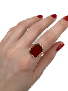 Vintage 14 Karat Gold Carnelian Rectangle Signet Ring