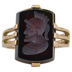 Vintage 14 Karat Gold Carnelian Roman Soldier Portrait Intaglio Signet Ring