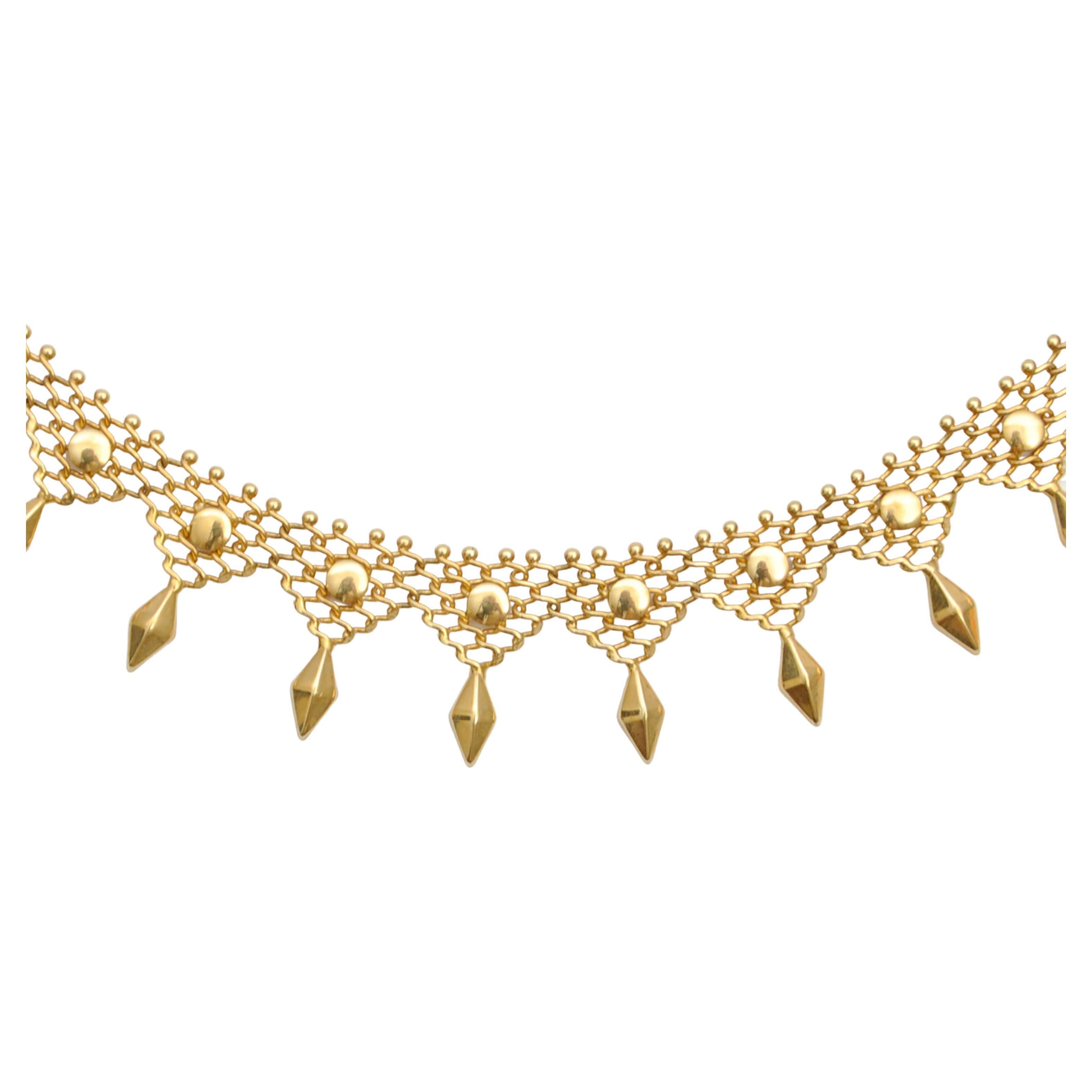 Vintage 14 Karat Gold Choker Woven Chain Necklace For Sale 2