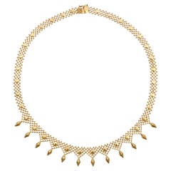 Vintage 14 Karat Gold Choker Chain Woven Necklace (Collier ras du cou en or 14 carats)