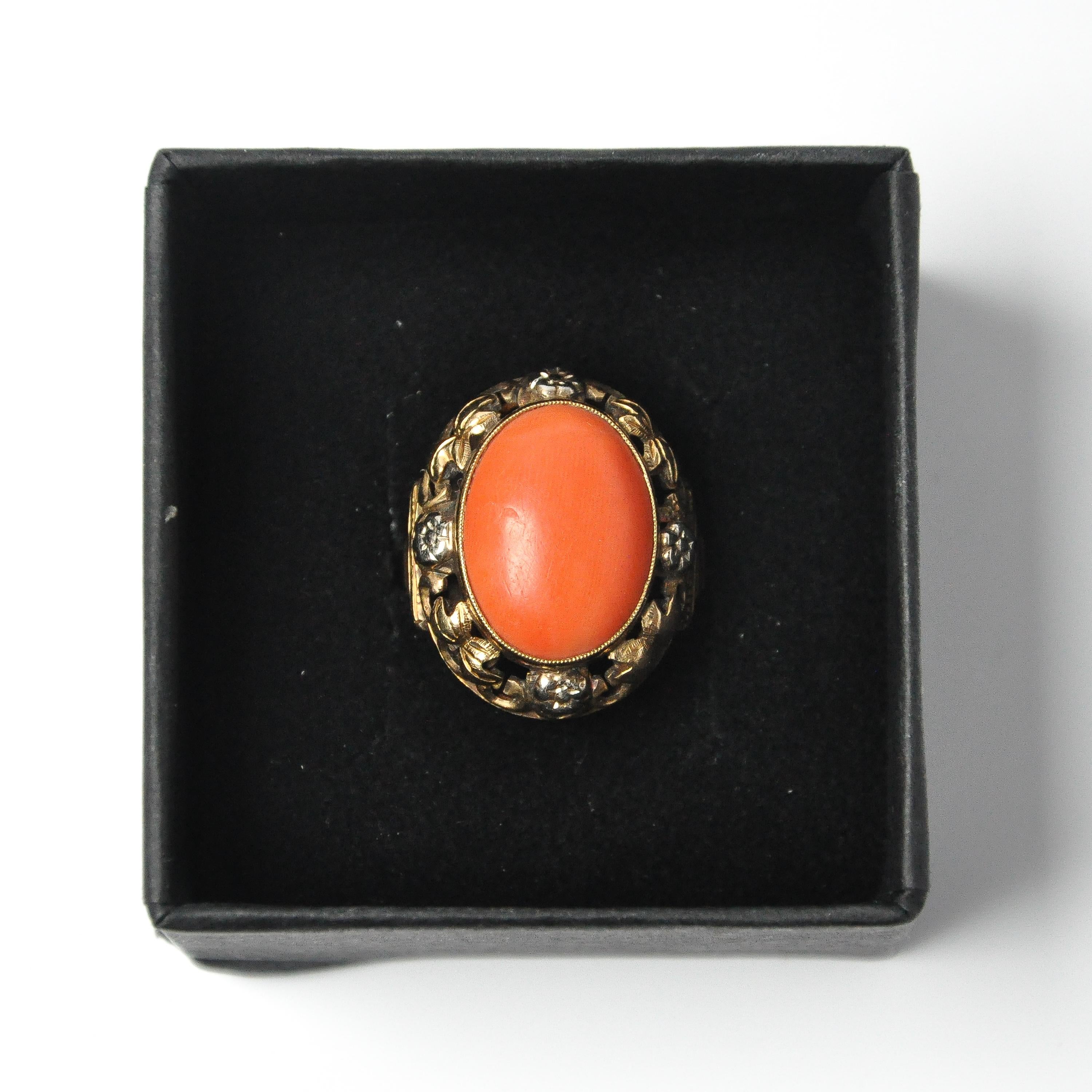 Women's 14 Karat Gold Red Coral Cabochon Ring