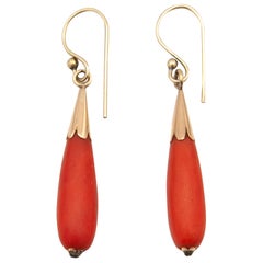 14K Gold Coral Pendant Dangle Earrings