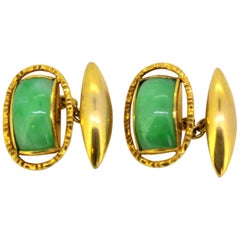 Vintage 14 Karat Gold Cufflinks with Jade, circa 1970s