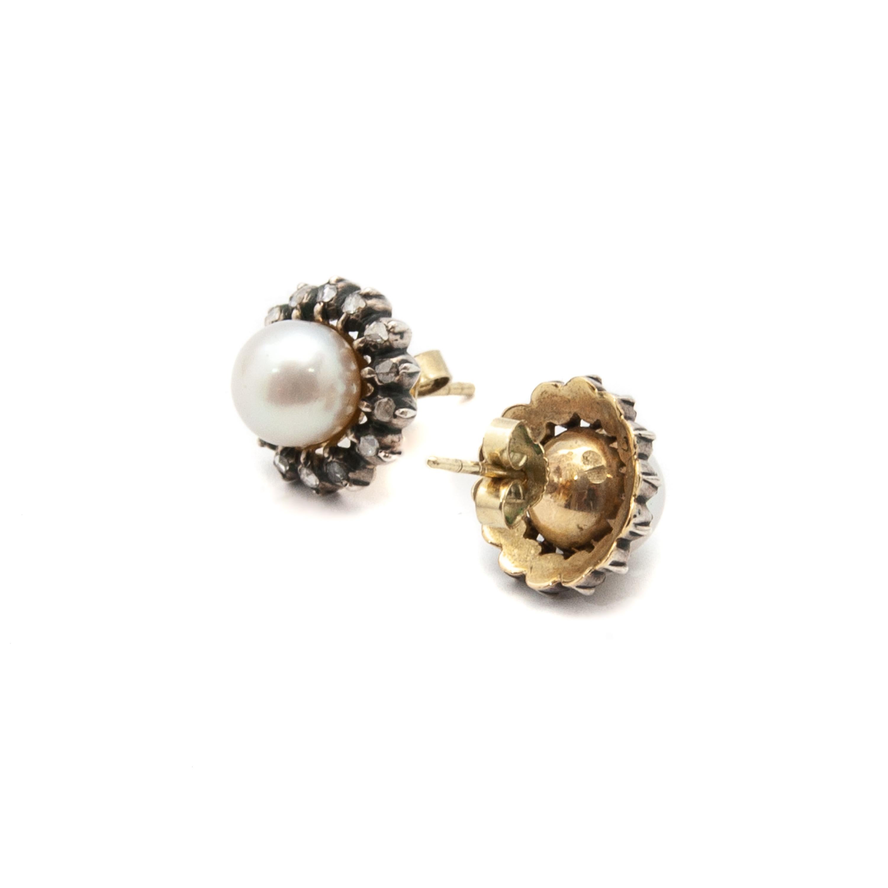 Early 20th Century Diamond Pearl 14K Gold Earrings and Ring, Jewelry Set 5