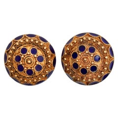 Vintage 14 Karat Gold Enameled Disc Shape Earrings