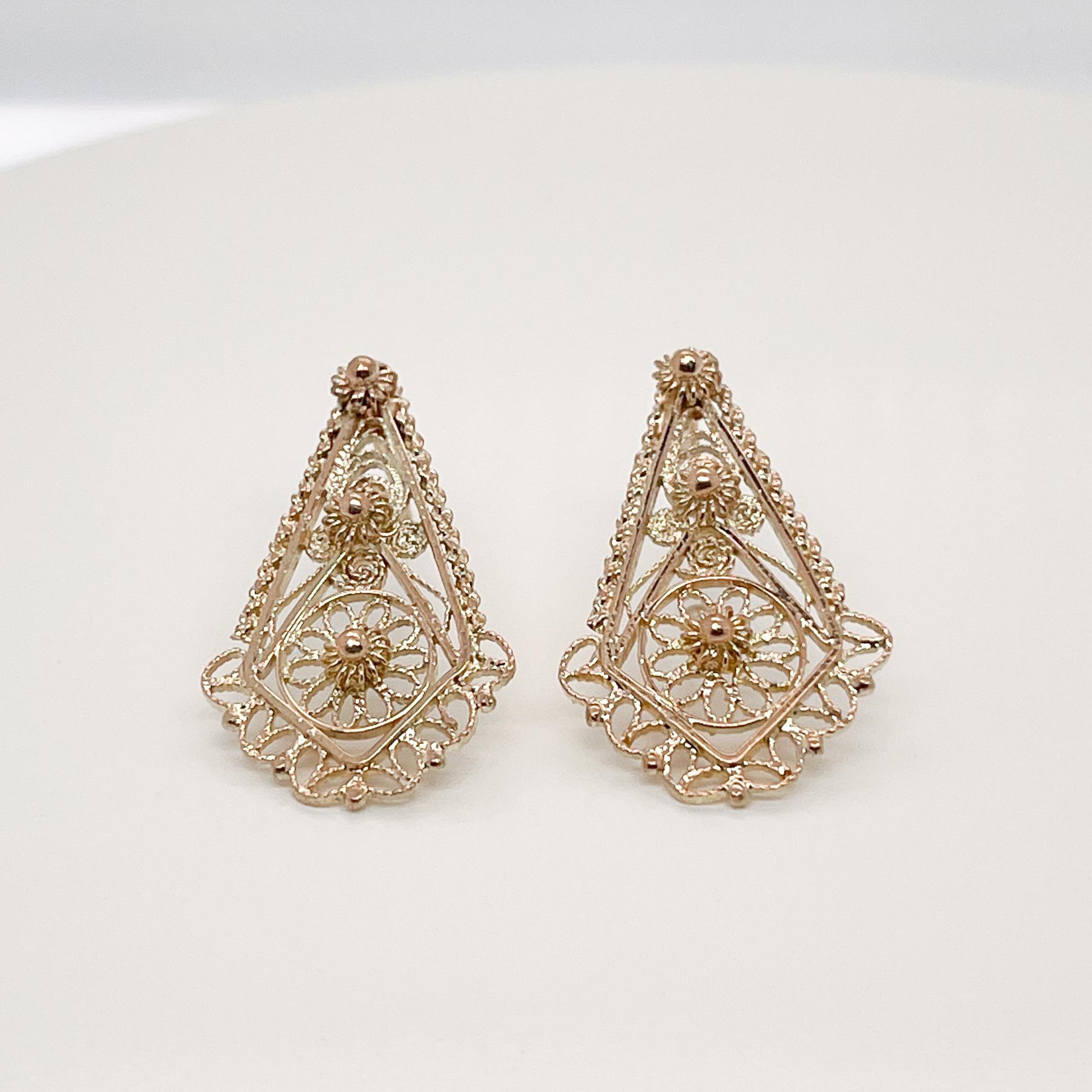 Filigrane Ohrringe im etruskischen Revival-Stil, 14 Karat Gold (Neoetruskisch) im Angebot