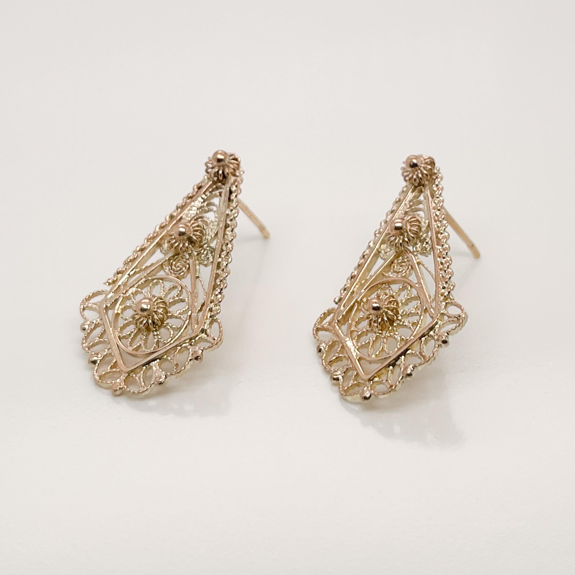 Filigrane Ohrringe im etruskischen Revival-Stil, 14 Karat Gold Damen im Angebot