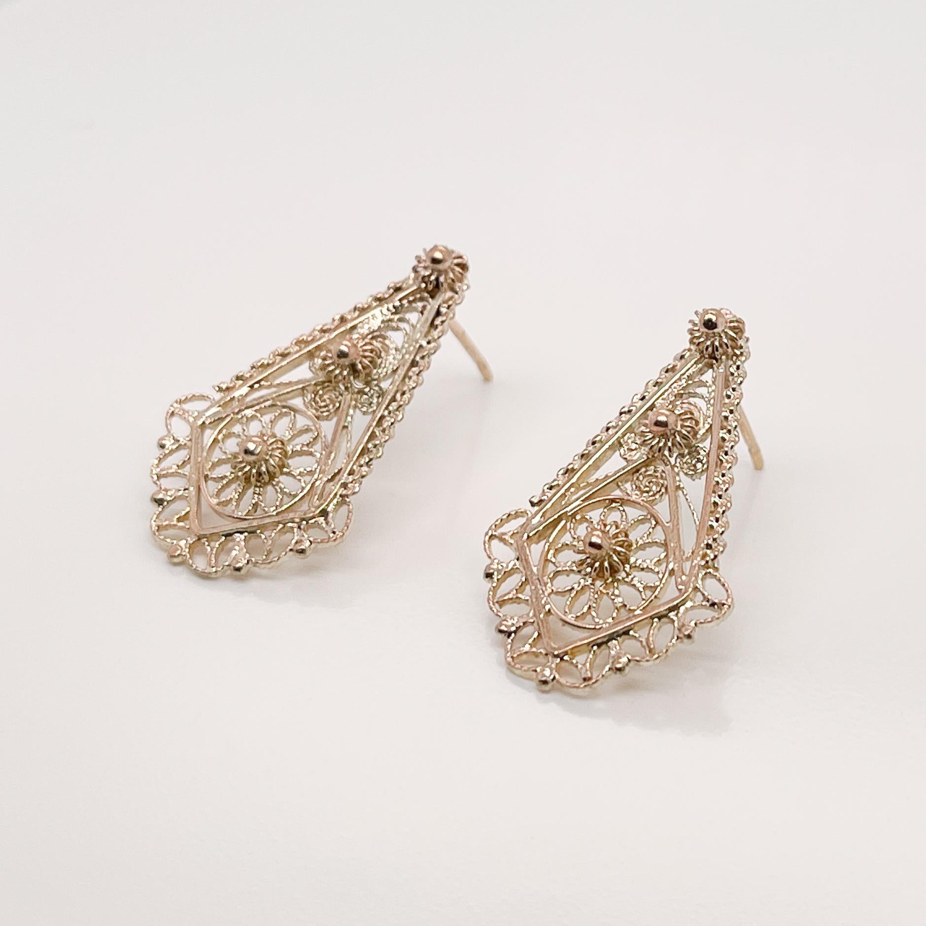Vintage 14 Karat Gold Etruscan Revival Style Filigree Earrings For Sale 1