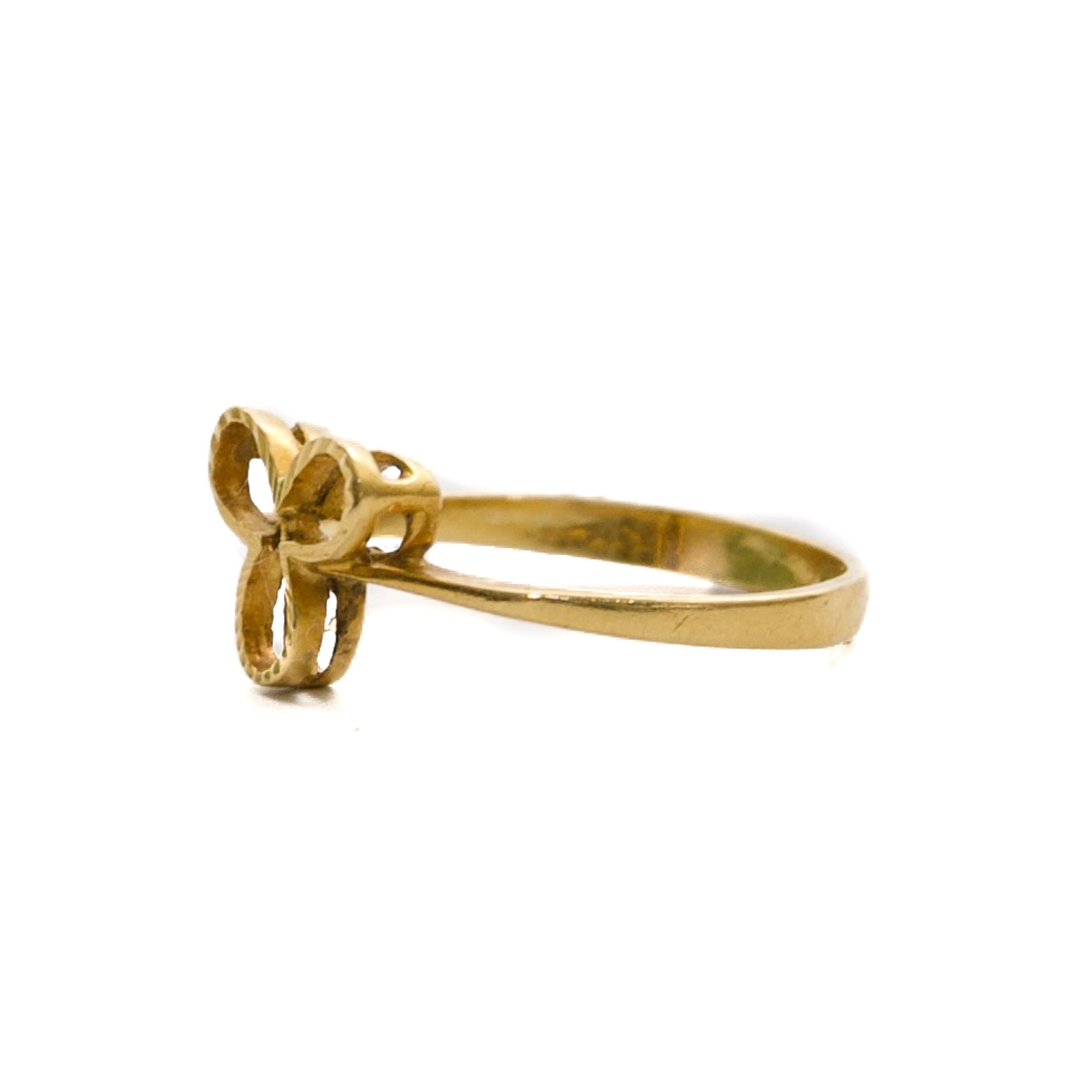 Vintage 14 Karat Gold Good Luck Clover Leaf Ring For Sale 1