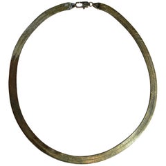 Vintage 14 Karat Gold Thick Herringbone Chain Necklace