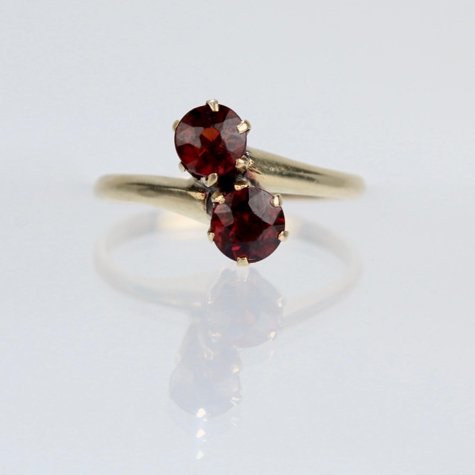 Vintage 14 Karat Gold and High Set 'Toi et Moi' Double Garnet Ring For ...