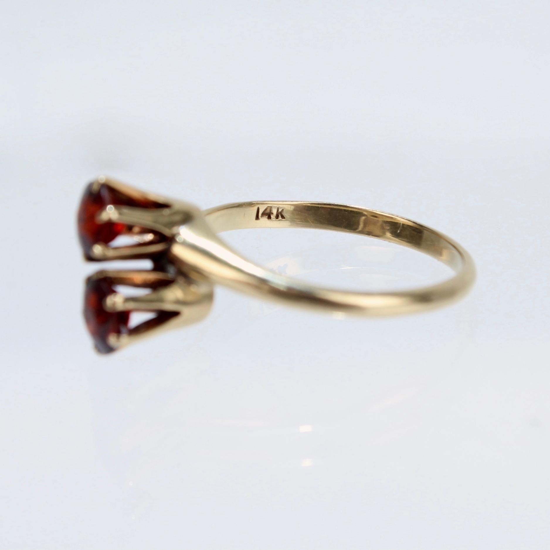 Victorian Vintage 14 Karat Gold and High Set 'Toi et Moi' Double Garnet Ring For Sale