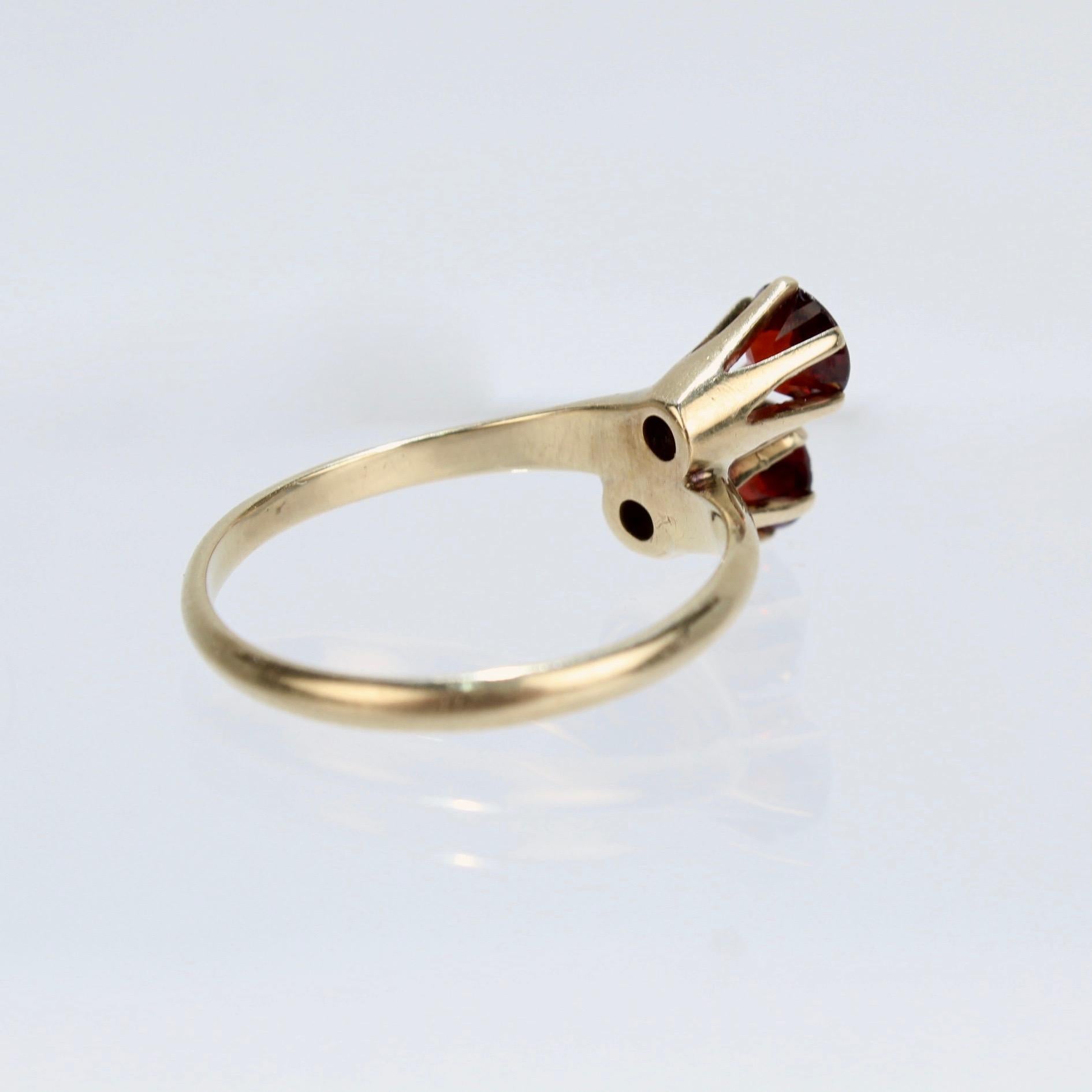 Round Cut Vintage 14 Karat Gold and High Set 'Toi et Moi' Double Garnet Ring For Sale