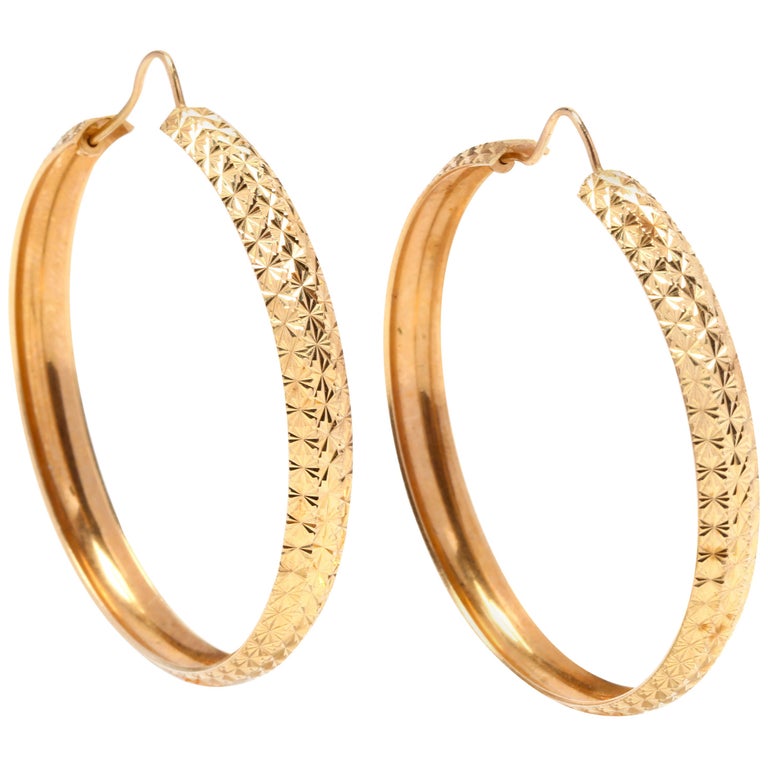 Vintage 14 Karat Gold Hoop Earrings For Sale at 1stdibs