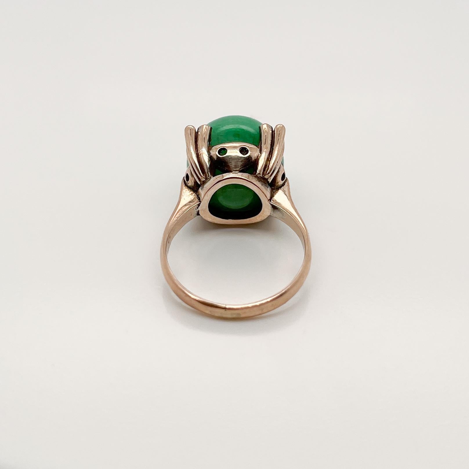 Vintage 14 Karat Gold & Jade Jadeite Bead Art Deco Style Ring For Sale 4