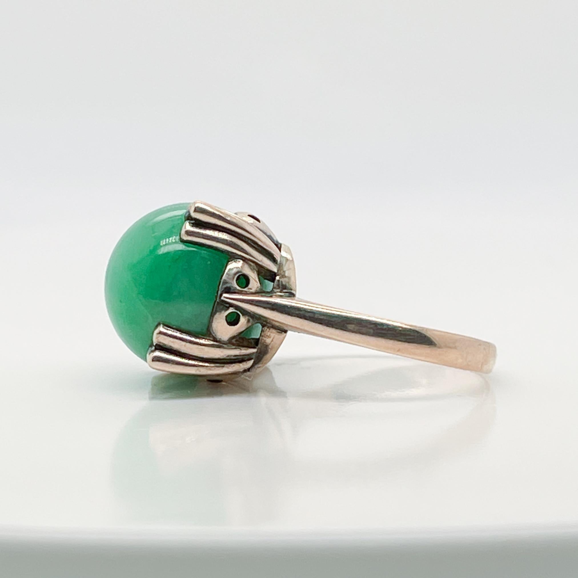 Vintage 14 Karat Gold & Jade Jadeite Bead Art Deco Style Ring For Sale 6