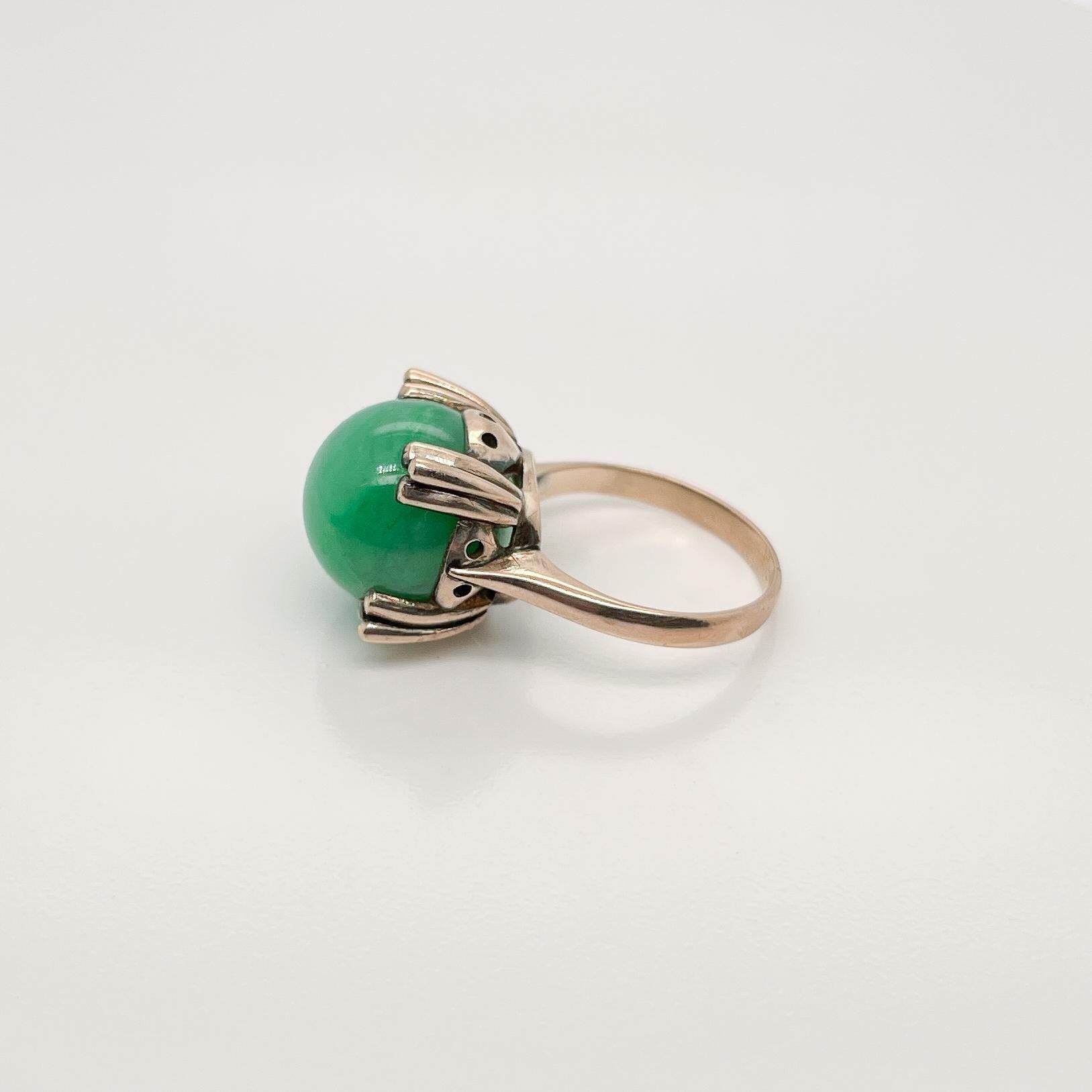 Vintage 14 Karat Gold & Jade Jadeite Bead Art Deco Style Ring For Sale 7