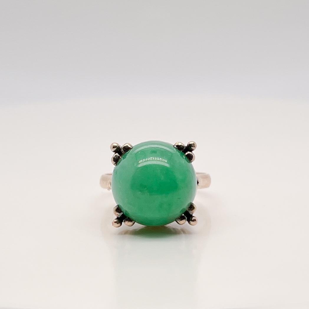 Vintage 14 Karat Gold & Jade Jadeite Bead Art Deco Style Ring For Sale 8