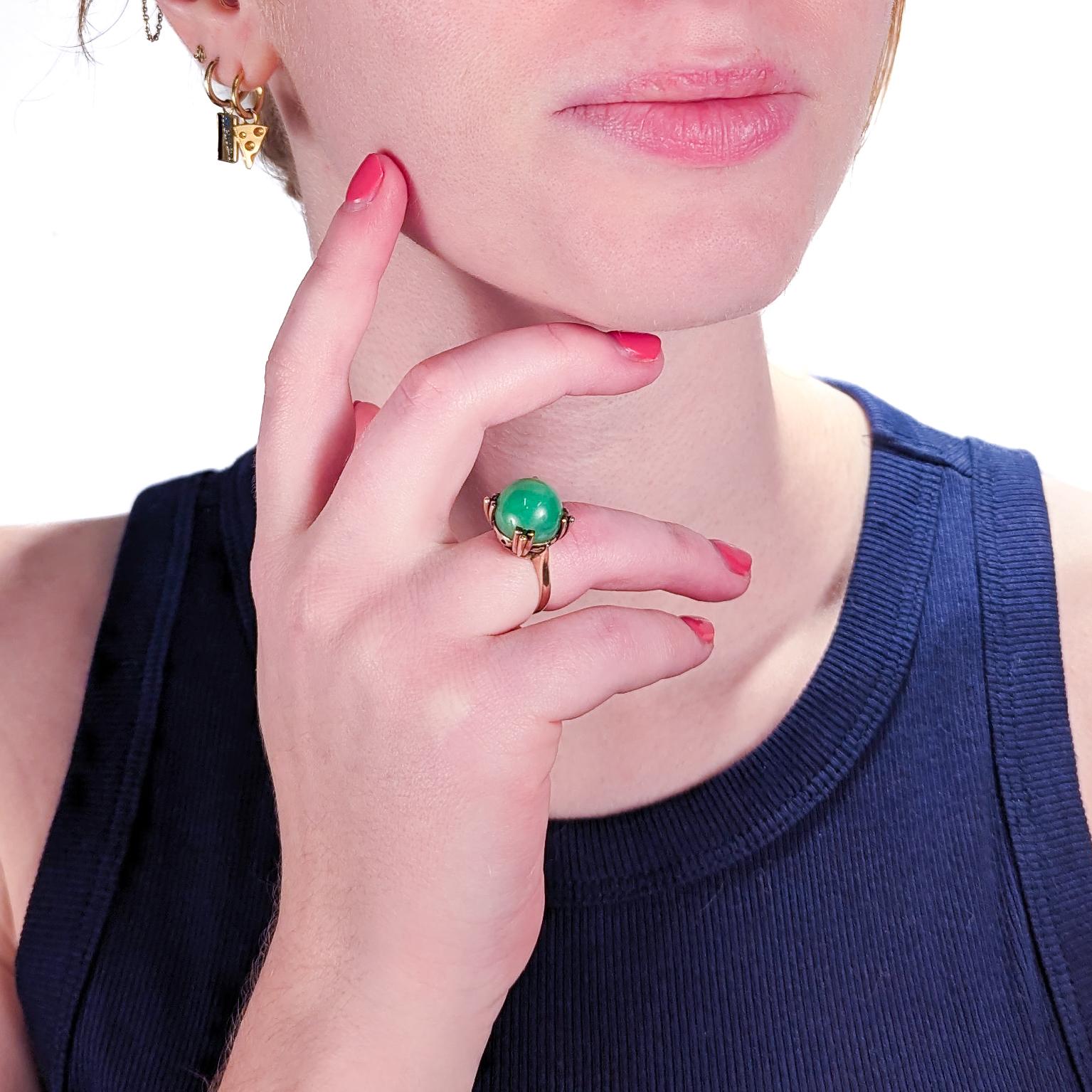 Bague vintage de style Art déco en or 14 carats et perles de jade en jadéite en vente 11