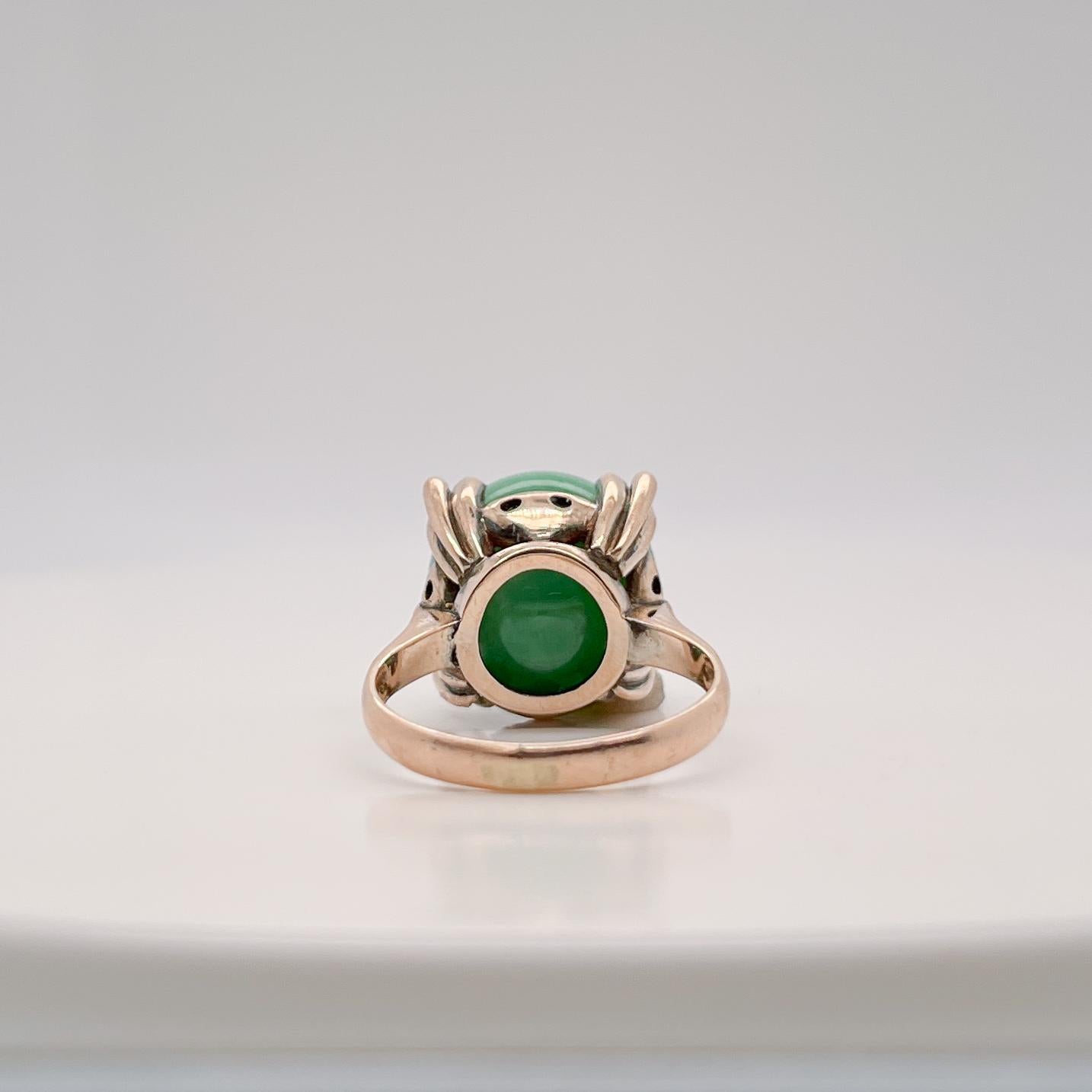 Vintage 14 Karat Gold & Jade Jadeite Bead Art Deco Style Ring For Sale 3