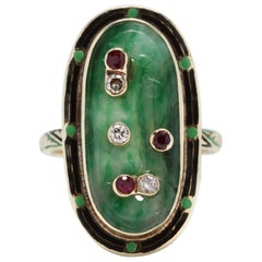 Vintage 14 Karat Gold Jade, Ruby, and Diamond Ring