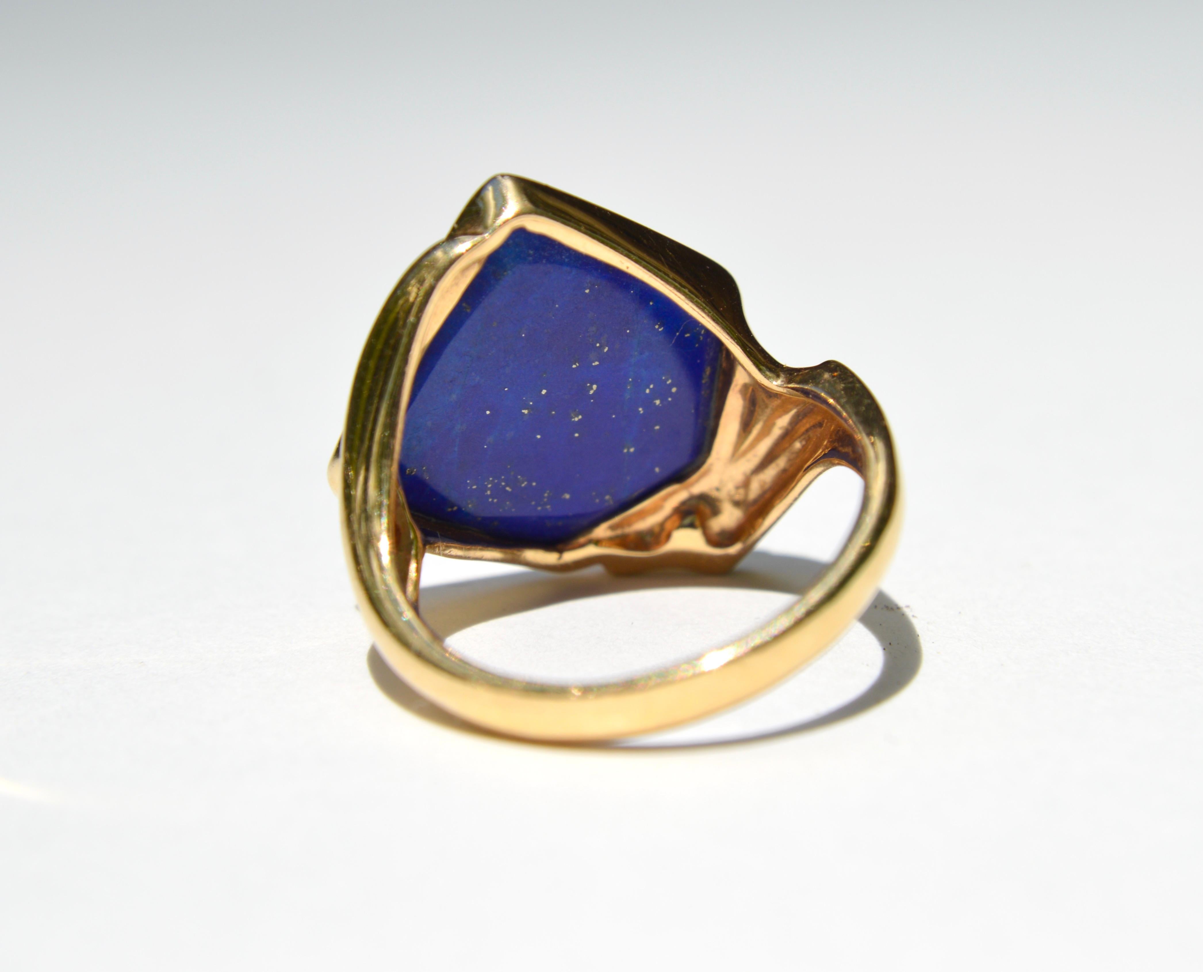 Vintage 14 Karat Gold Lapis Malachite Opal Inlay Geometric Ring In Good Condition In Crownsville, MD