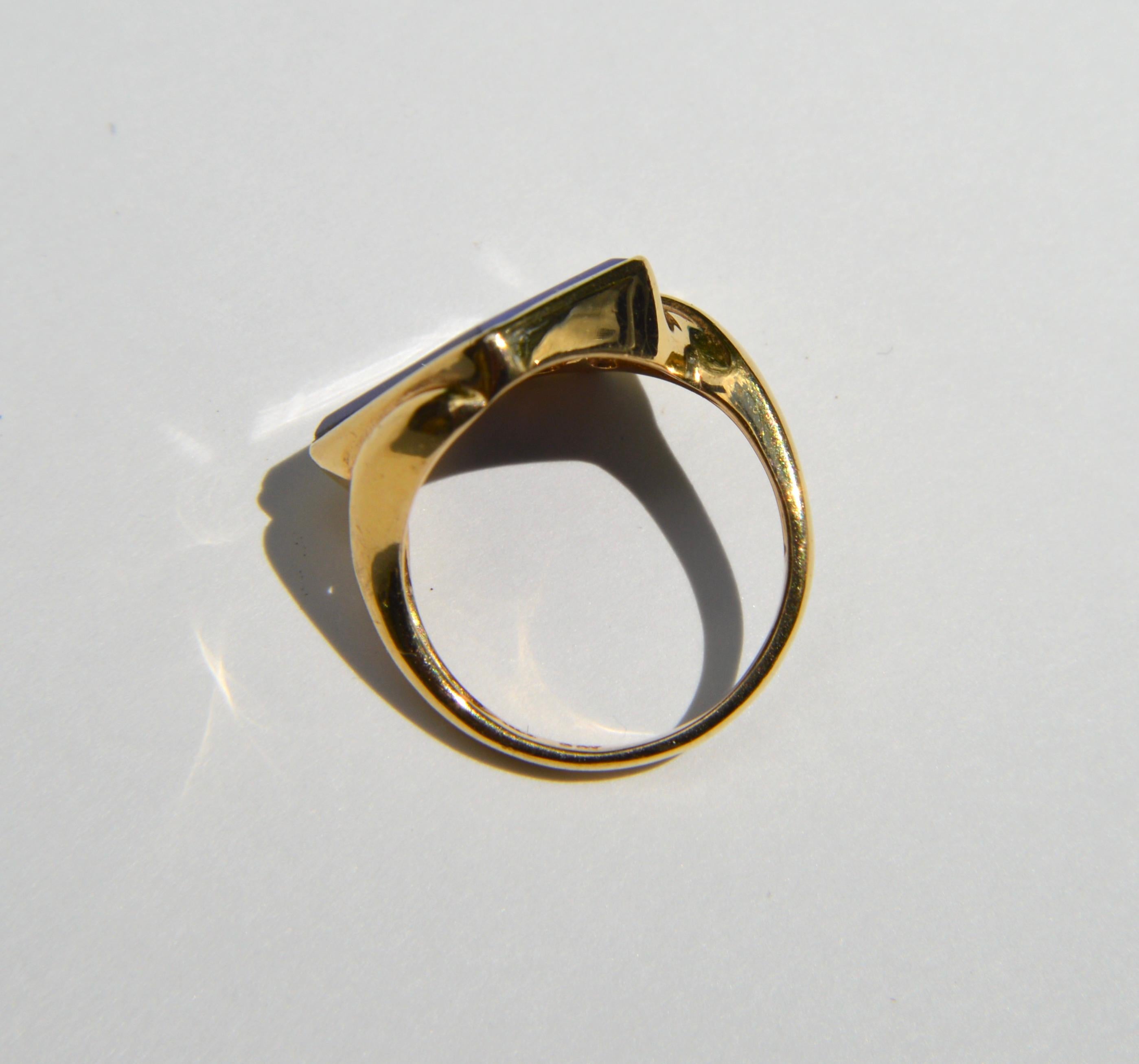 Women's or Men's Vintage 14 Karat Gold Lapis Malachite Opal Inlay Geometric Ring