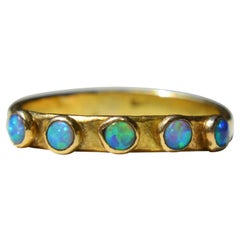 Vintage 14 Karat Gold Lightning Ridge Australian Opal 5-Stone Ring