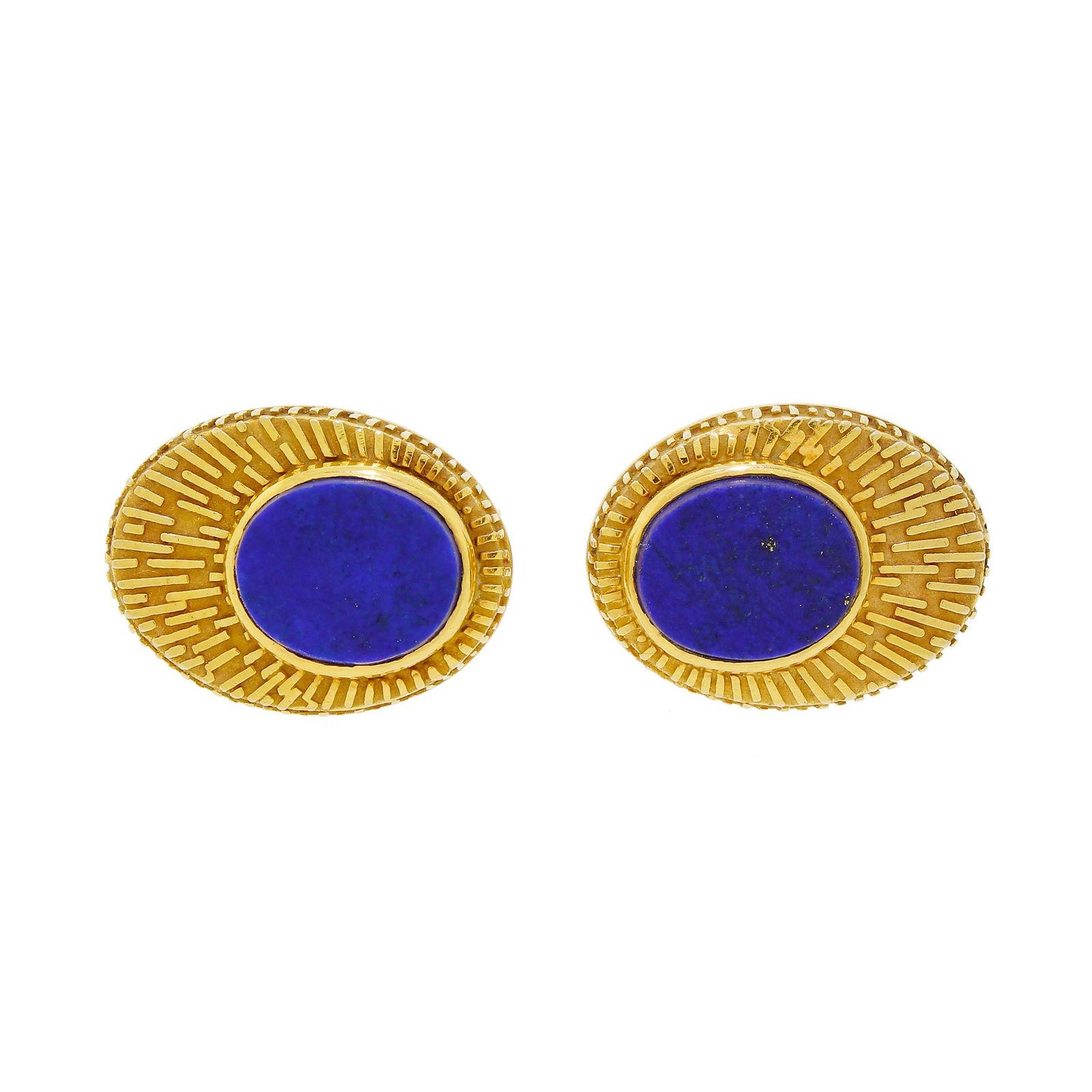 Vintage 14 Karat Gold Men's Lapis Cufflinks by La Triomphe 14.95 Gram Full Size In Good Condition For Sale In Lauderdale by the Sea, FL